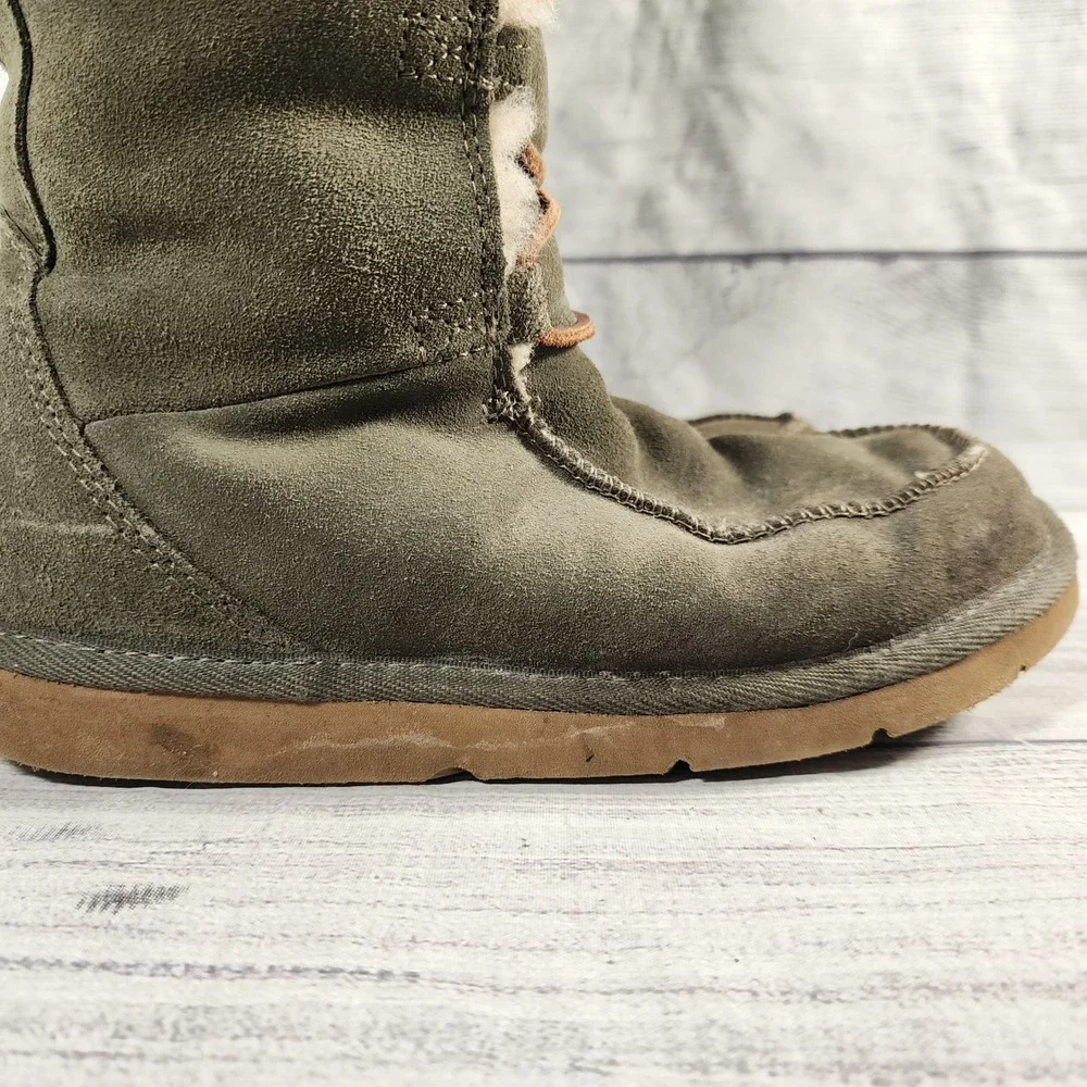 UGG Australia Whitley Womens 6 Tall Boots Olive Green Suede Shearling Trim